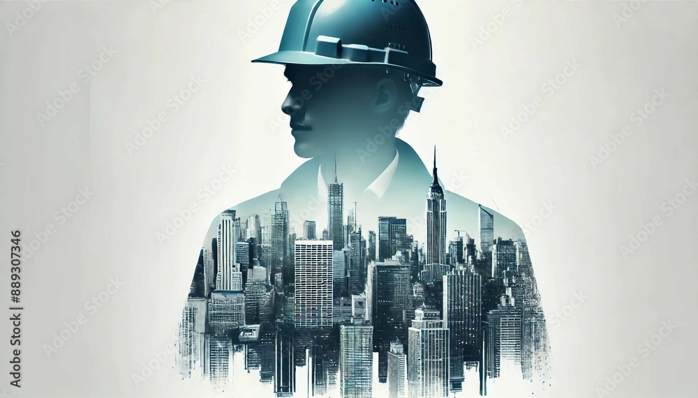 Double Exposure of Engineer and Cityscape Double Exposure of Engineer and Cityscape