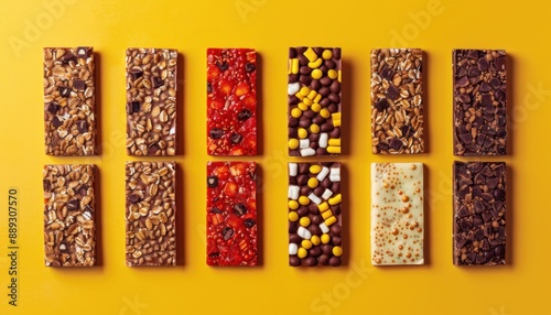 Wallpaper Mural Assorted Granola Bars on a Yellow Background Torontodigital.ca