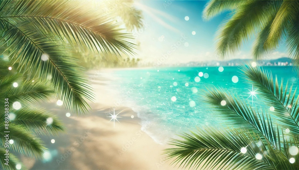 Fototapeta premium Tropical Beach with Palm Trees and Sparkling Water