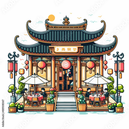 vector of restaurant with high detail in white background  