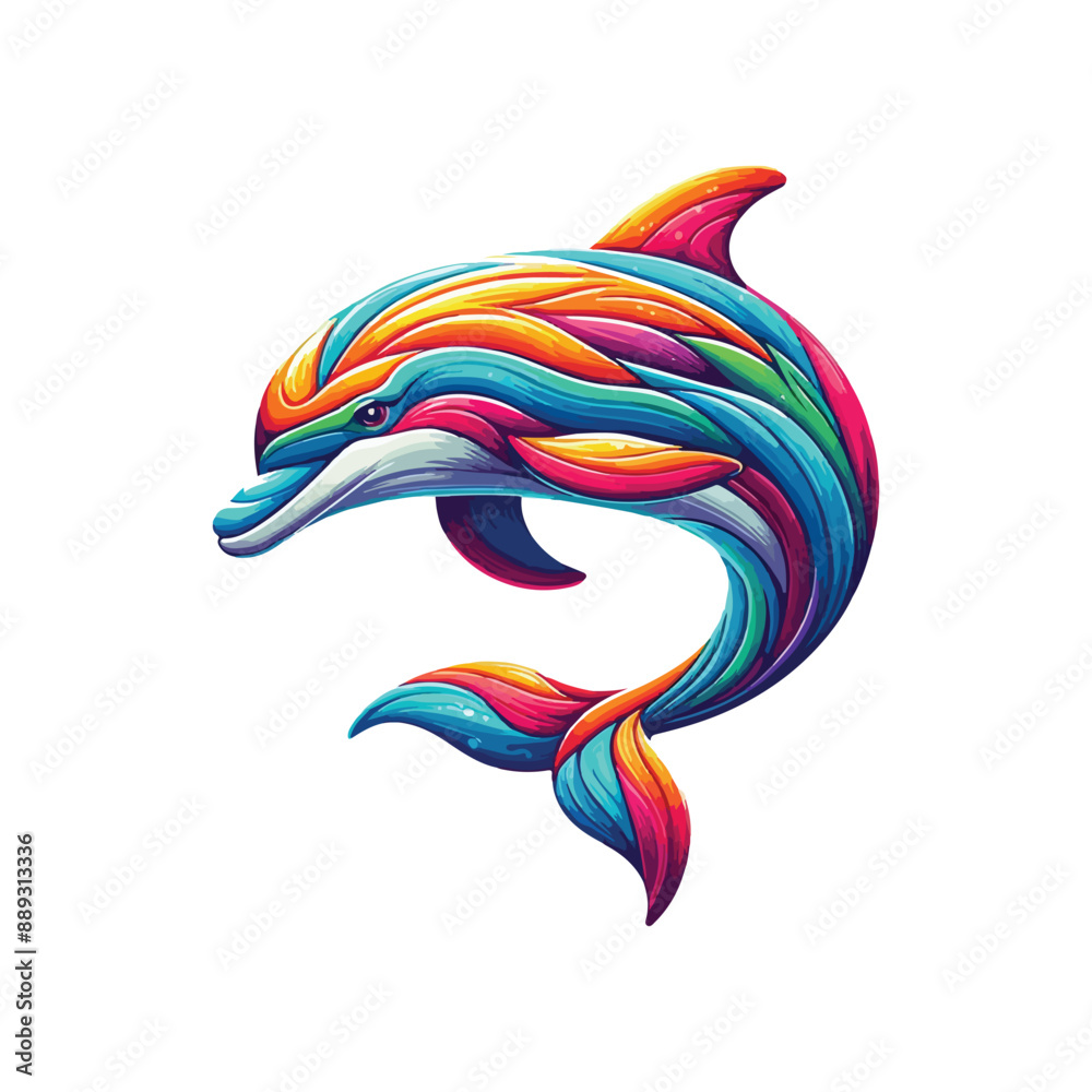Fototapeta premium Colorful dolphin fish vector, ocean animal.