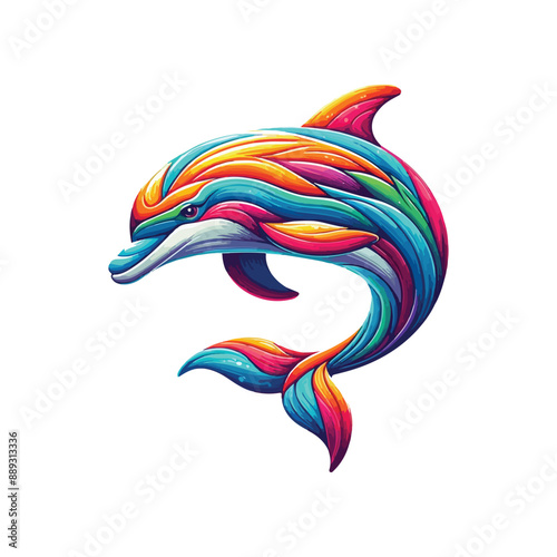 Colorful dolphin fish vector, ocean animal.