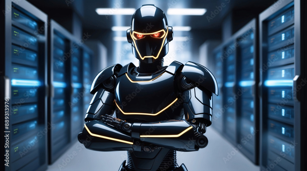 Cybersecurity Guardian Robot cyborg standing as a sentinel of data ...