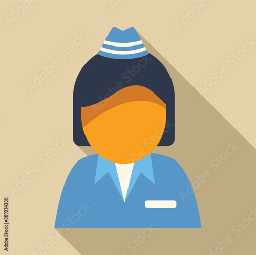 Female flight attendant wearing uniform smiling at customer in airport terminal