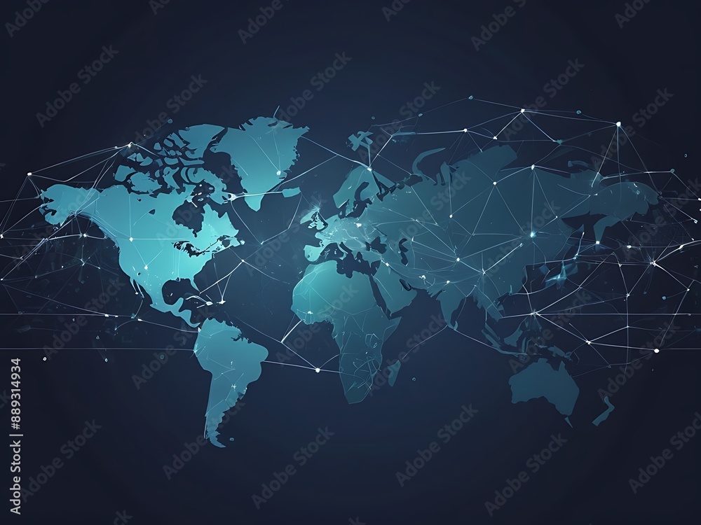 Global network connection. Big data analytics, world map points and line composition concept of global business