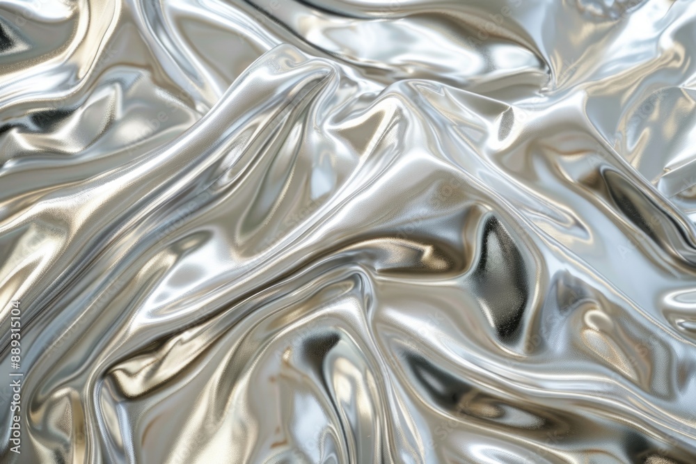Shiny Silver Foil Wave Metal Abstract Texture Background with Glowing Effect Shiny Silver Foil Wave Metal Abstract Texture Background with Glowing Effect