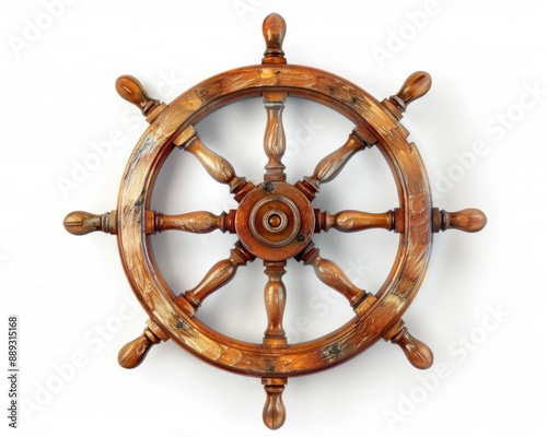 Ships Wheel Isolated on White Background. Vintage Control for Nostalgic Nautical Navigation