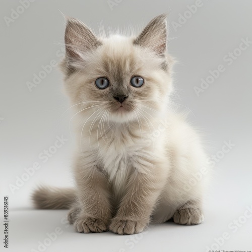 A baby cat , clean indoor background, commercial photograph 