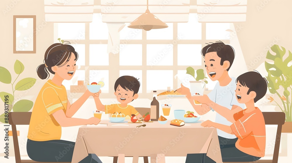 Family enjoying breakfast together at dining table Family enjoying breakfast together at dining table