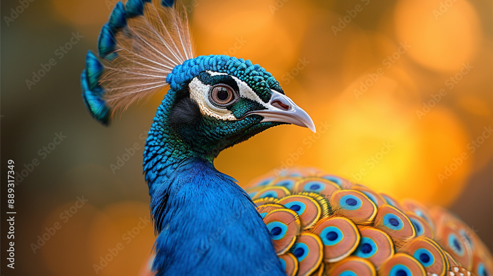 Fototapeta premium A peacock head close up. A macro shot of a peackock.
