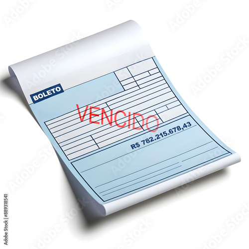 Papel de boleto endividado em fundo branco.