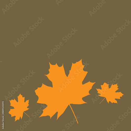three autumn leaves at the bottom on a brown background