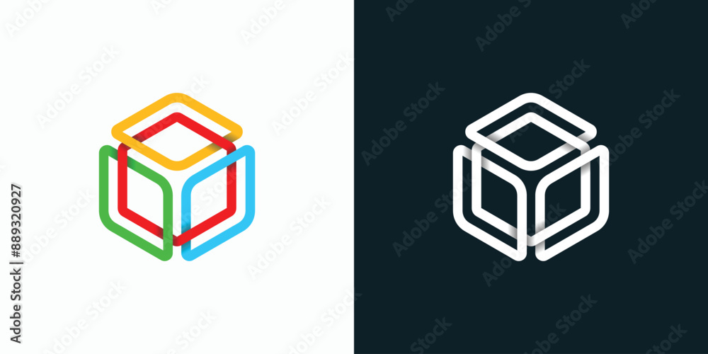 Cube shape stacked lines illusion vector logo design with modern, simple, clean and abstract style. Cube shape stacked lines illusion vector logo design with modern, simple, clean and abstract style.