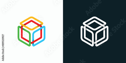 Cube shape stacked lines illusion vector logo design with modern, simple, clean and abstract style.