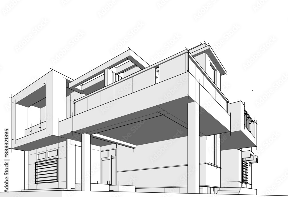 Architectural drawing vector 3d illustration