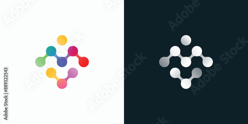 M V letter initials dot technology connection vector logo design and check mark in modern, simple, clean and abstract style.