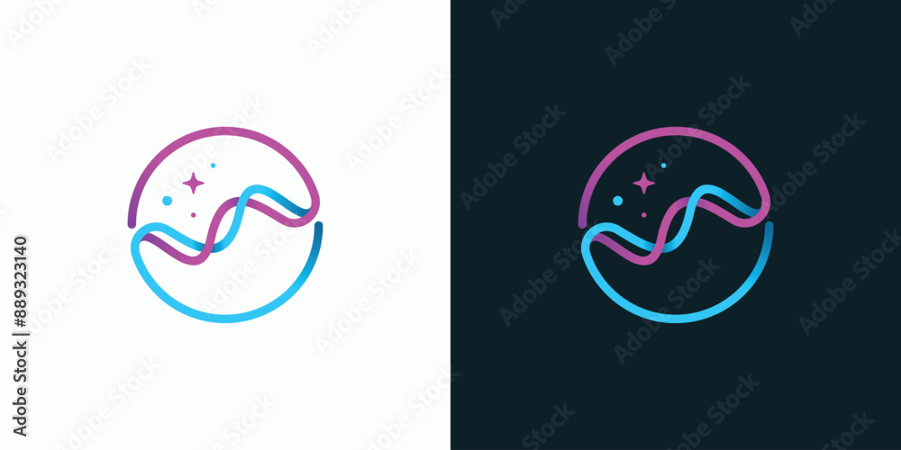Vector logo design of two unified wave lines in a circle shape with a modern, simple, clean and abstract style. Vector logo design of two unified wave lines in a circle shape with a modern, simple, clean and abstract style.