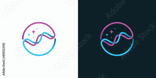 Vector logo design of two unified wave lines in a circle shape with a modern, simple, clean and abstract style.