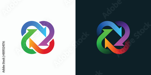 Infinity rotating four arrow vector logo design with modern, simple, clean and abstract style.