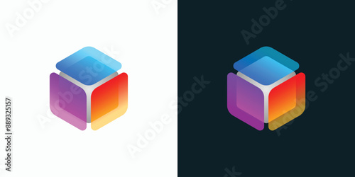 Glass cube vector logo design with modern, simple, clean and abstract style.
