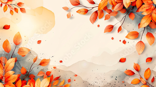 Watercolor illustration with leaves and white background