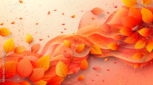Abstract autumn illustration with waves and leaves