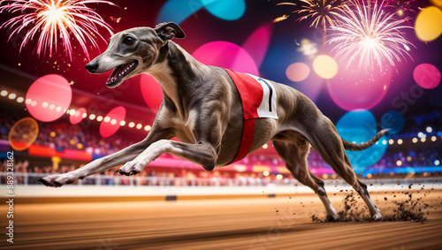 Greyhound racing with firework