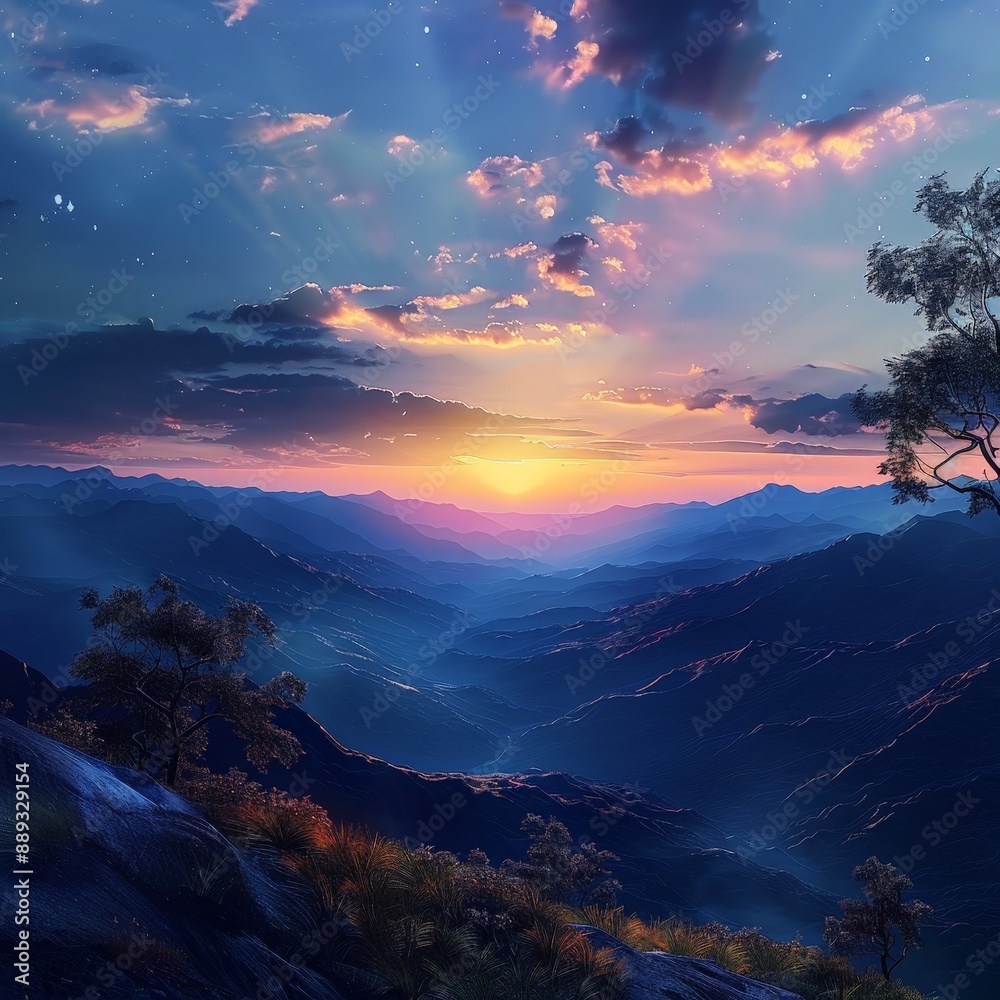 A mesmerizing 4K UHD render brings the beauty of the sunset in the mountains to life. A mesmerizing 4K UHD render brings the beauty of the sunset in the mountains to life.