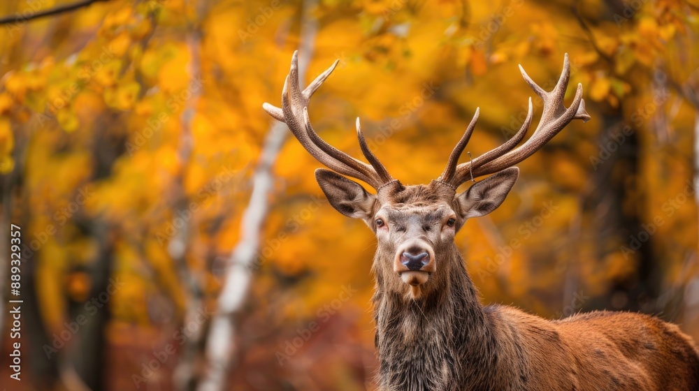Fototapeta premium Stag Portrait: Majestic Wildlife Deer in Autumn Fall