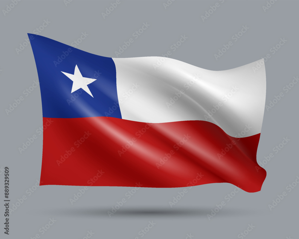 Vector illustration of 3D-style flag of Chile isolated on light background. Created using gradient meshes, EPS 10 vector design element from world collection Vector illustration of 3D-style flag of Chile isolated on light background. Created using gradient meshes, EPS 10 vector design element from world collection