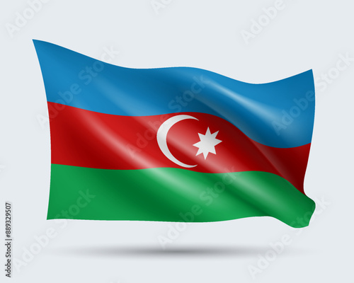 Free Download Vector illustration of 3D-style flag of Azerbaijan isolated on light background. Created using gradient meshes, EPS 10 vector design element from world collection - GFXLoad
