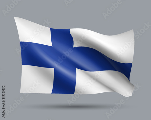 Vector illustration of 3D-style flag of Finland isolated on light background. Created using gradient meshes, EPS 10 vector design element from world collection