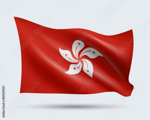 Vector illustration of 3D-style flag of Hong Kong isolated on light background. Created using gradient meshes, EPS 10 vector design element from world collection
