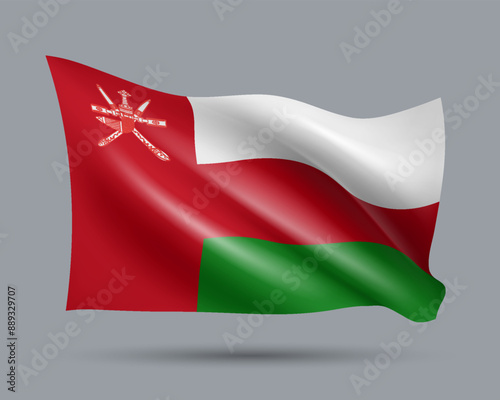 Free Download Vector illustration of 3D-style flag of Oman isolated on light background. Created using gradient meshes, EPS 10 vector design element from world collection - GFXLoad
