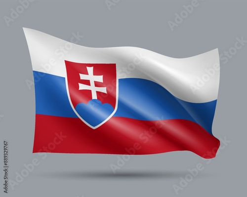 Vector illustration of 3D-style flag of Slovakia isolated on light background. Created using gradient meshes, EPS 10 vector design element from world collection