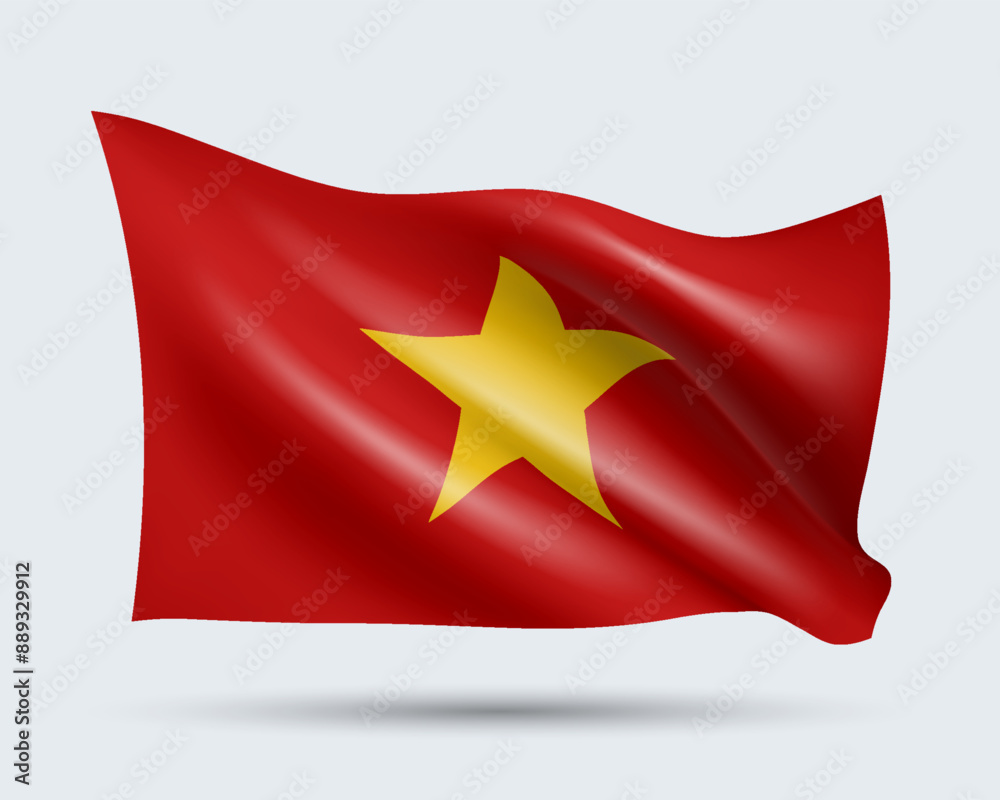 Vector illustration of 3D-style flag of Vietnam isolated on light background. Created using gradient meshes, EPS 10 vector design element from world collection