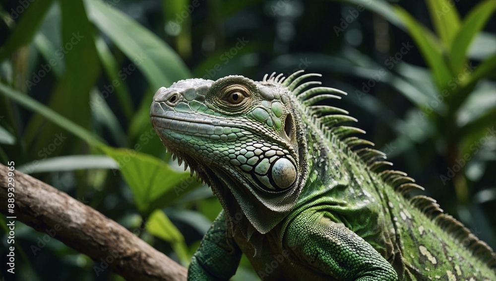 Verdant Green Iguana in Natural Environment Verdant Green Iguana in Natural Environment