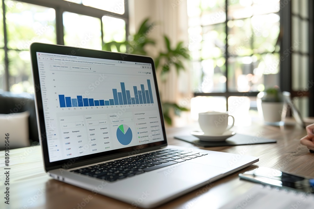 Laptop with Data Analytics and Business Charts