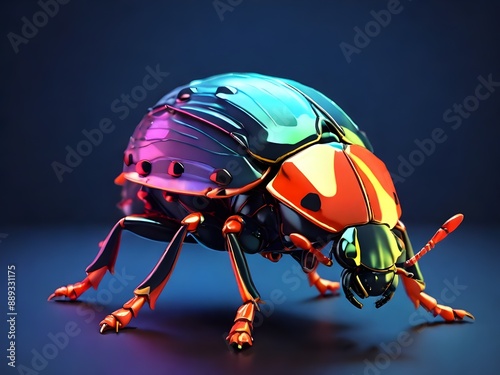 Illustration 3d low poly of koksi beetle coccinellidae photo