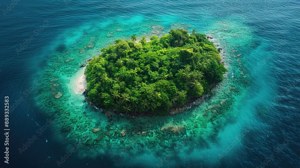 Tack-Sharp Drone Photo of Small Island with Visible Coral Reef in Tropical Paradise Tack-Sharp Drone Photo of Small Island with Visible Coral Reef in Tropical Paradise