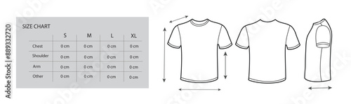 vector set of t shirt size chart