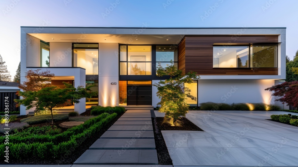 A sleek, modern home with advanced technology seamlessly integrated with natural elements like indoor trees and living walls A sleek, modern home with advanced technology seamlessly integrated with natural elements like indoor trees and living walls