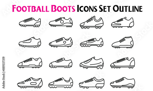 Football Boots Icons Set Outline Vector, soccer boot icon vector, Soccer pair of boots icon, sports icons