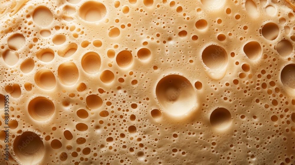 A close-up texture of a fried loaf showing its airy, porous surface A close-up texture of a fried loaf showing its airy, porous surface