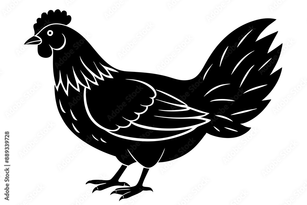 chicken silhouette, chicken line drawing, Black silhouette of a rooster standing. Vector illustration
chicken silhouette, chicken line drawing, Black silhouette of a rooster standing. Vector illustration