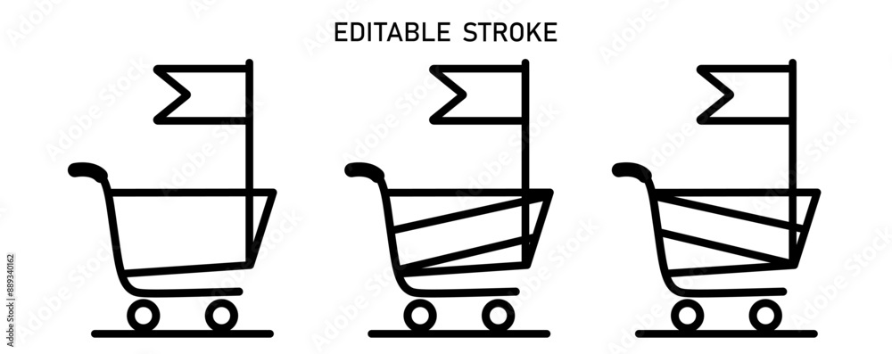 Editable lines shopping cart design to use for ecommerce, online shopping, web commerce projects. Creative black friday business concept illustration to use for advert, discount, online promotion. Editable lines shopping cart design to use for ecommerce, online shopping, web commerce projects. Creative black friday business concept illustration to use for advert, discount, online promotion.