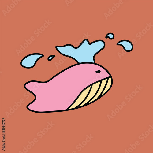 Eps file of an illustration of a cute whale spouting water into the air. Suitable for key chains, emblems, stickers, patterns, elements, t-shirt borders, cup borders, backgrounds and wallpaper