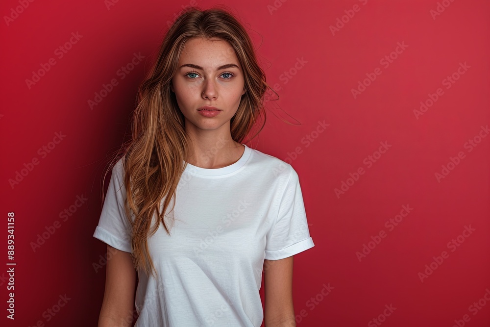White tshirt mockup on woman model created with Generative AI White tshirt mockup on woman model created with Generative AI
