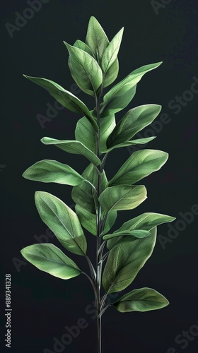 Wallpaper Mural A close-up view of a single sprig of sage, rendered in a 3D isometric perspective Torontodigital.ca
