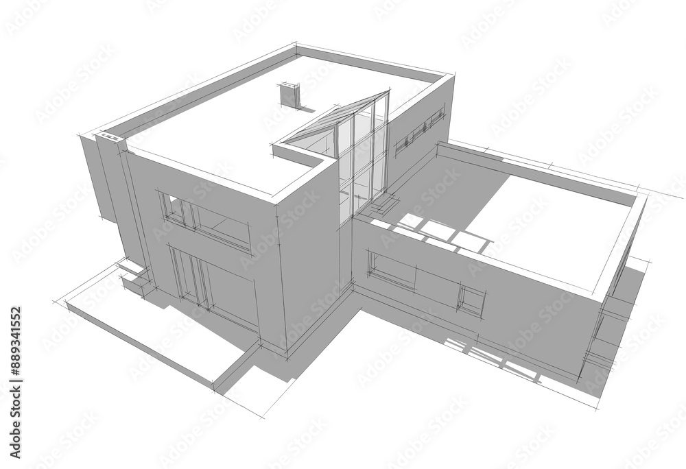 House architecture digital drawing 3d illustration